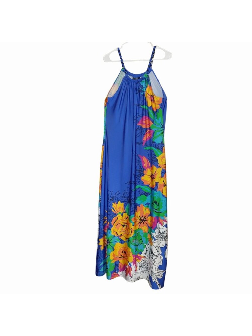 Dress Size Large Maxi Lennie For Nina Leonard Blue Floral Chain Braided Straps